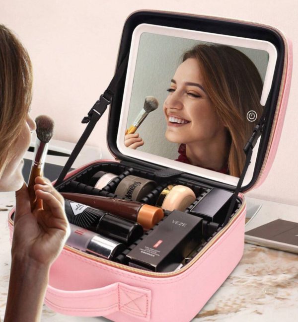 Kofer za Šminku sa LED Ogledalom - Roze