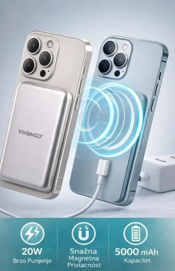 Magnetna power bank baterija 5000 mAh - punjenje 20W