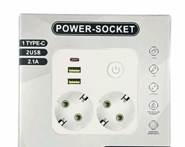 Utičnica razdelnik 2500W – 2 USB + Type-C port