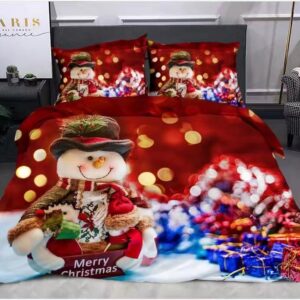 Novogodišnja posteljina 3D – Sneško „Merry Christmas“, crvena
